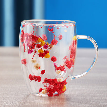 Real Dried Moveable Flower Double Layer Glass Quicksand Cup