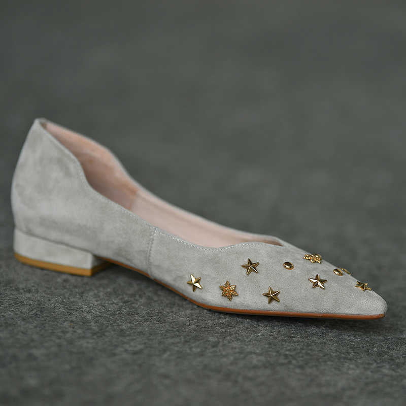 Frosted Low-cut Pointed-toe Shoes All-match Flat Low Heel Slip-on Pumps Upper material Cashmere (sheepskin)