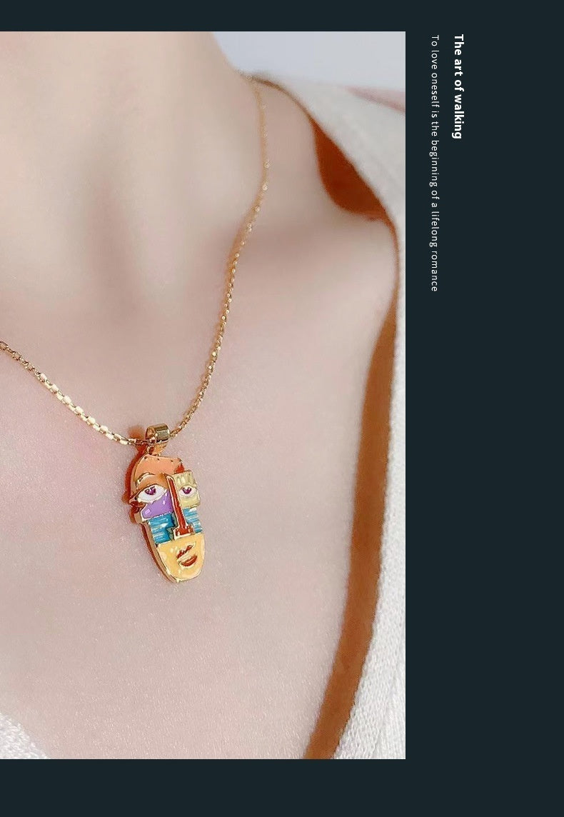 18K Gilded Face Enamel Necklace