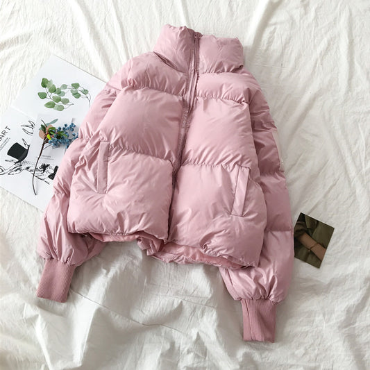 Korean style loose stand-up collar thick padded women Puffer jacket