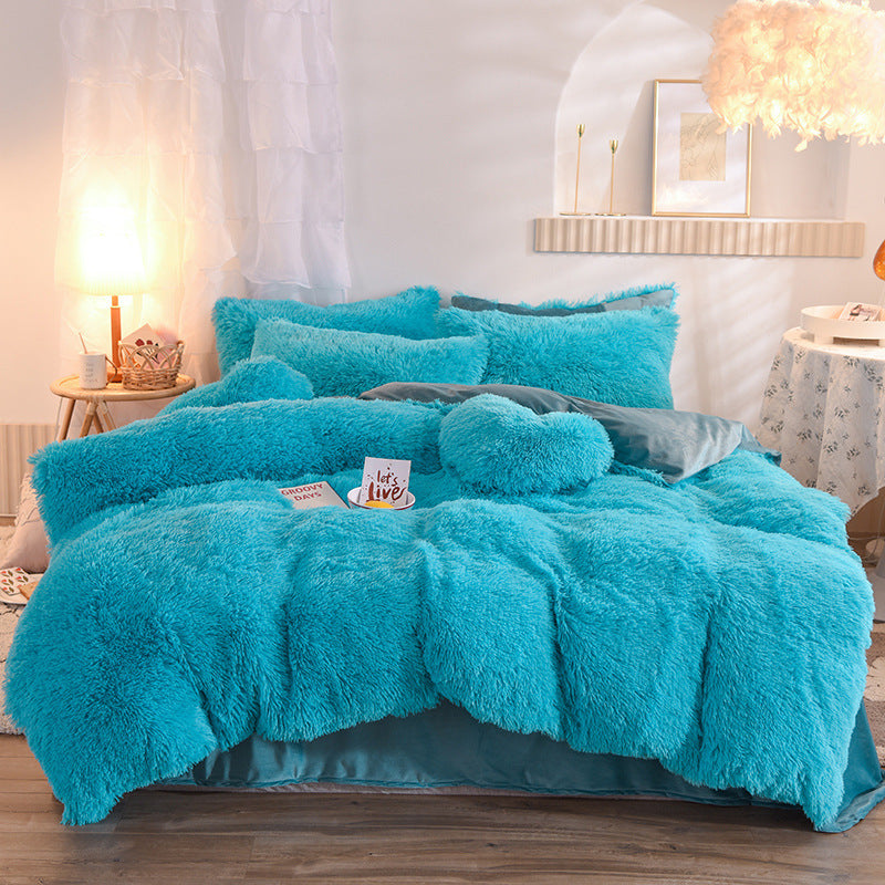 Thick Fleece Duvet Cover Winter Warm Bed Quilt Cover Pillowcase Fluffy Plush Shaggy Bedding Set