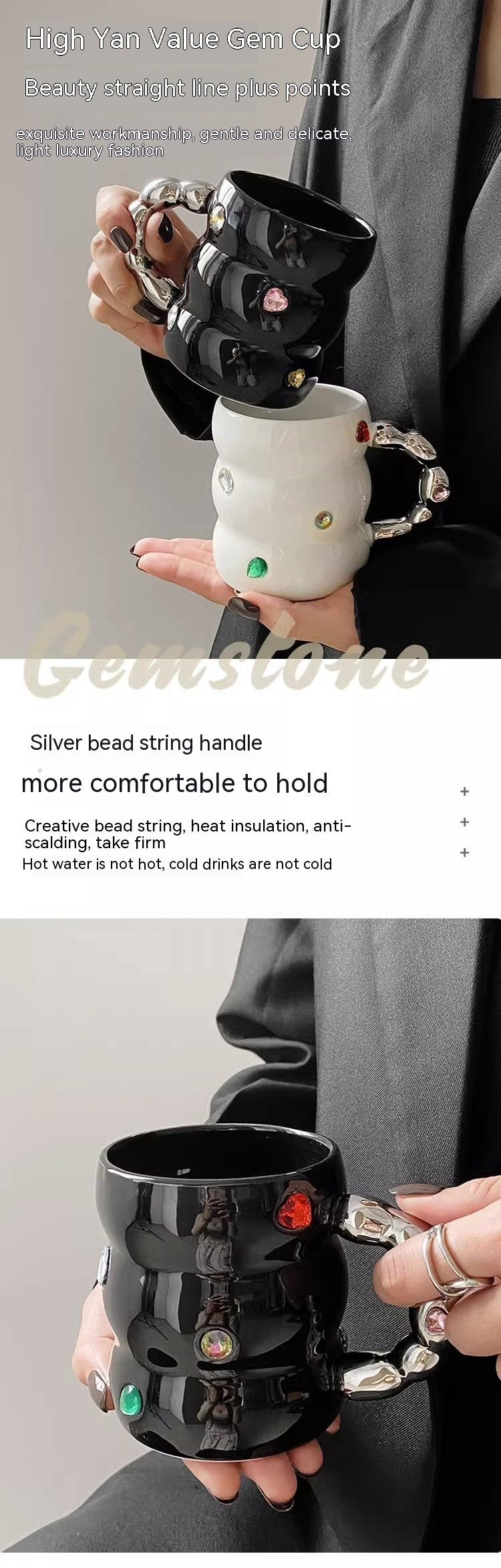 Creative Gem Enamelled Thickened Handle Ceramic Cup