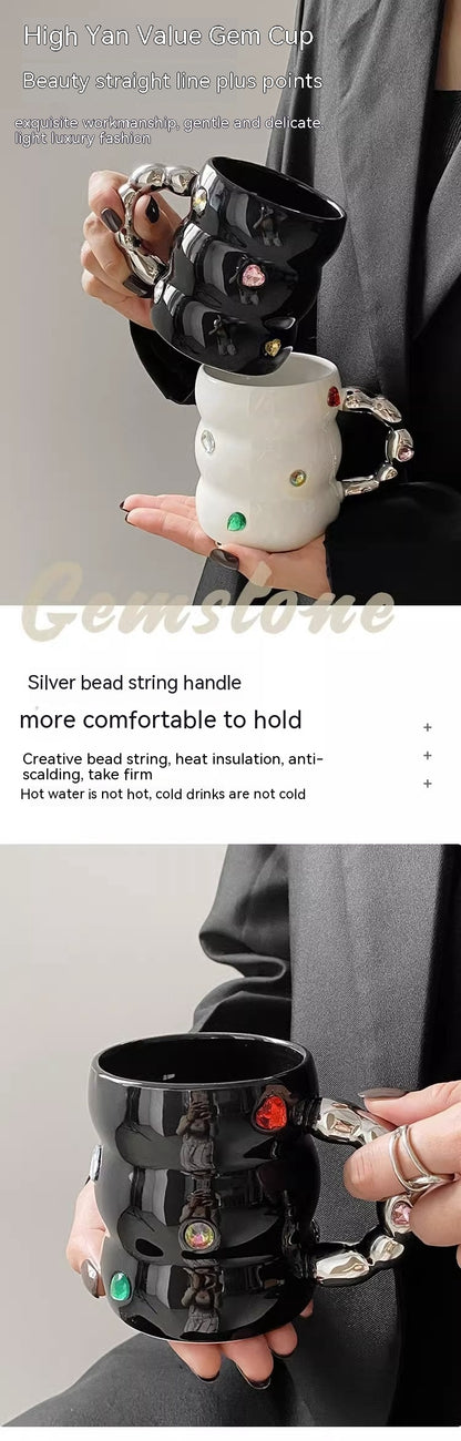 Creative Gem Enamelled Thickened Handle Ceramic Cup