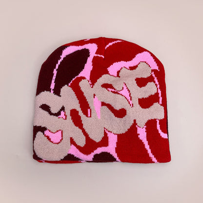 American Contrast Color Letter Jacquard Knitted Beanie Hat