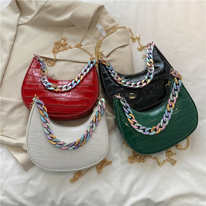 Stone Pattern Fashion Color Chain Handheld Crossbody Bag