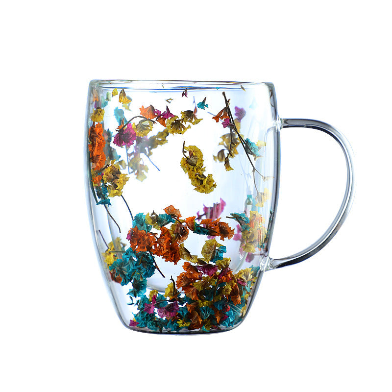 Real Dried Moveable Flower Double Layer Glass Quicksand Cup