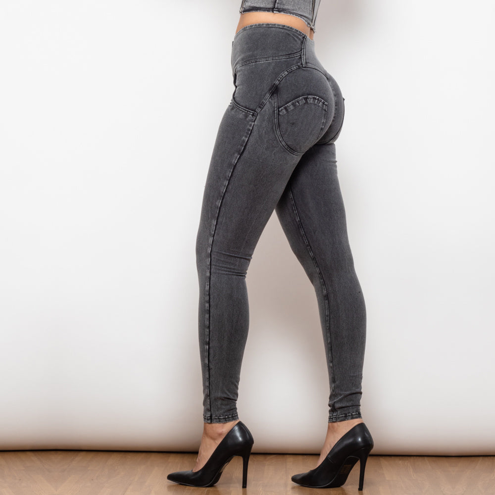 Shascullfites Melody Grey Lift Jeggings Button Up Women Jeans Butt Lift Jeans