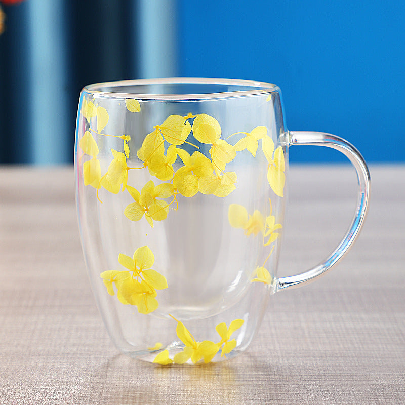 Real Dried Moveable Flower Double Layer Glass Quicksand Cup