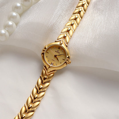 Retro Minority Round placer Gold Bracelet Women's All-match Small Watch