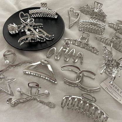 Silver Metal Barrettes Updo Hair Claw