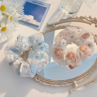 Flower Tie Hair Ring Organza Scrunchie