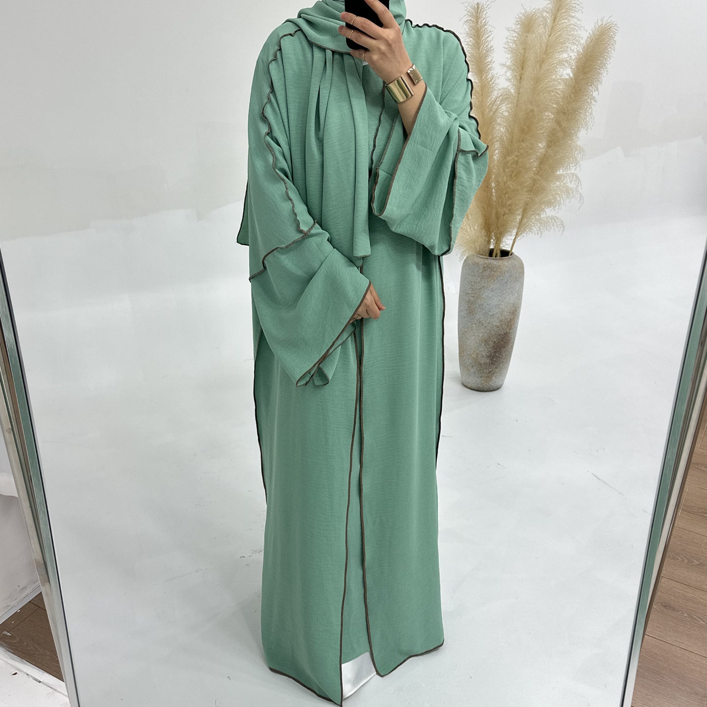 Solid Color Hook Cardigan abaya