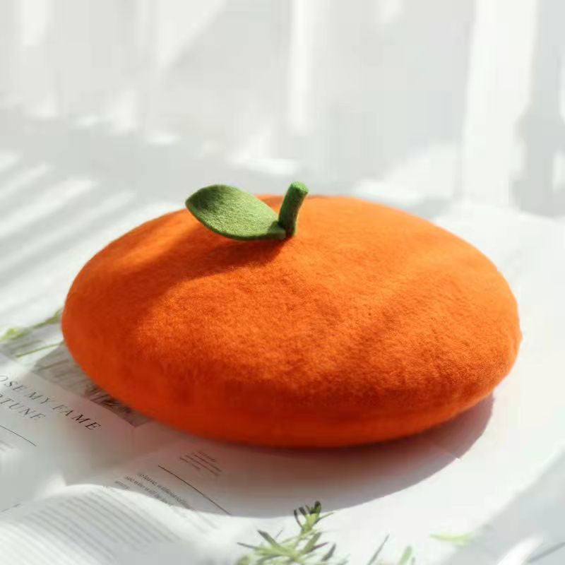 Women's Handmade Painter's Hat Lovely Beret With Small Leaves,