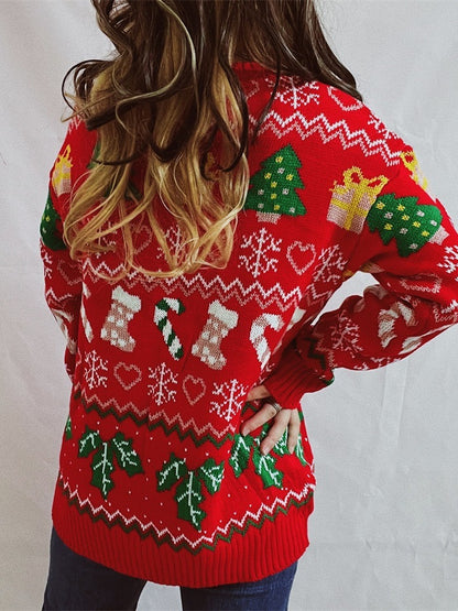 Women's Christmas Style Loose Round Neck Long-sleeved Sweater