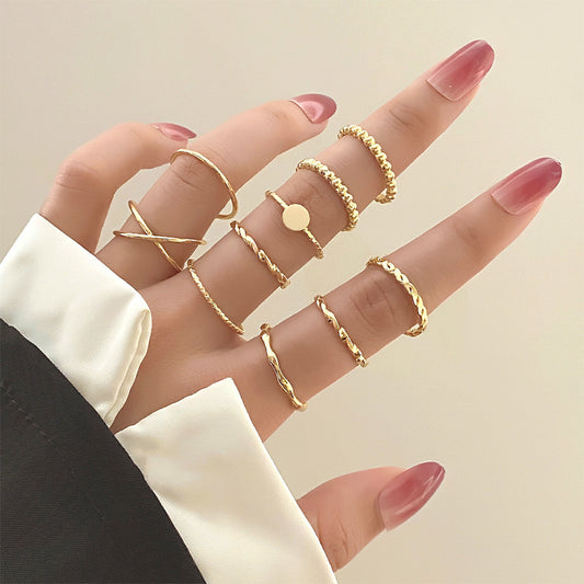 New Women's Knuckle Ring Twist Cross 10-piece Set