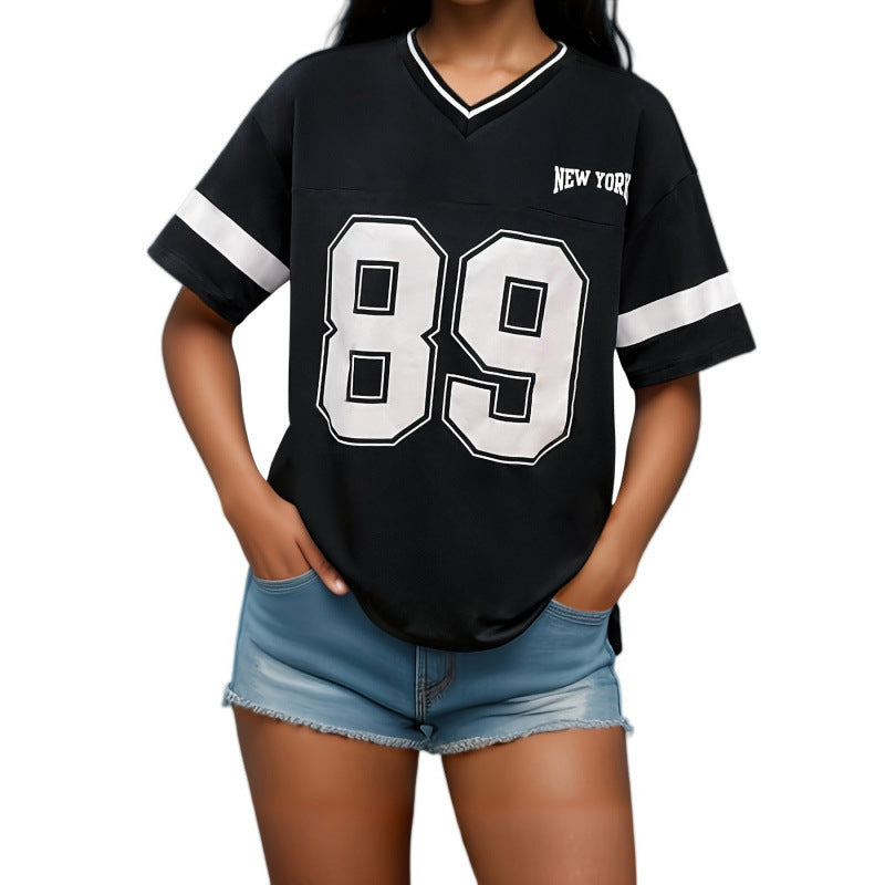 Versatile Casual Loose Letter Flower Short Sleeve Shirt