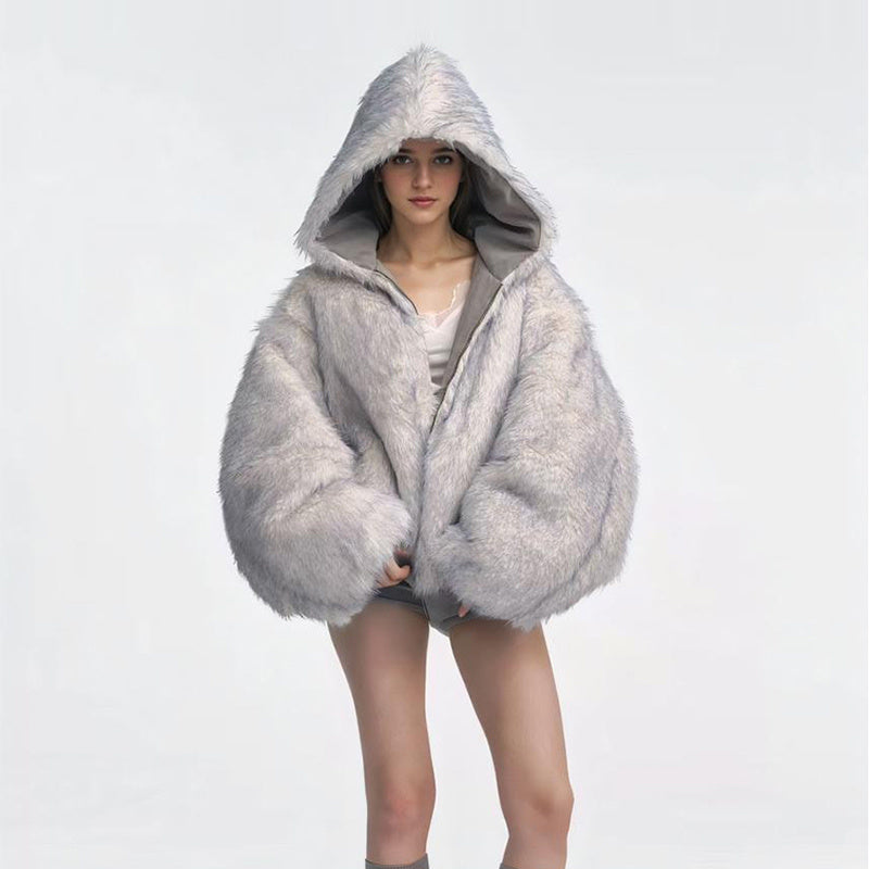 Gray Reverseable Fur Vintage Cotton padded Jacket Coat