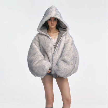 Gray Reverseable Fur Vintage Cotton padded Jacket Coat
