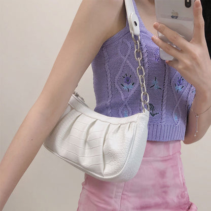 One-shoulder Diagonal Baguette Folds Cloud Pattern Niche Design Chain Underarm Bag