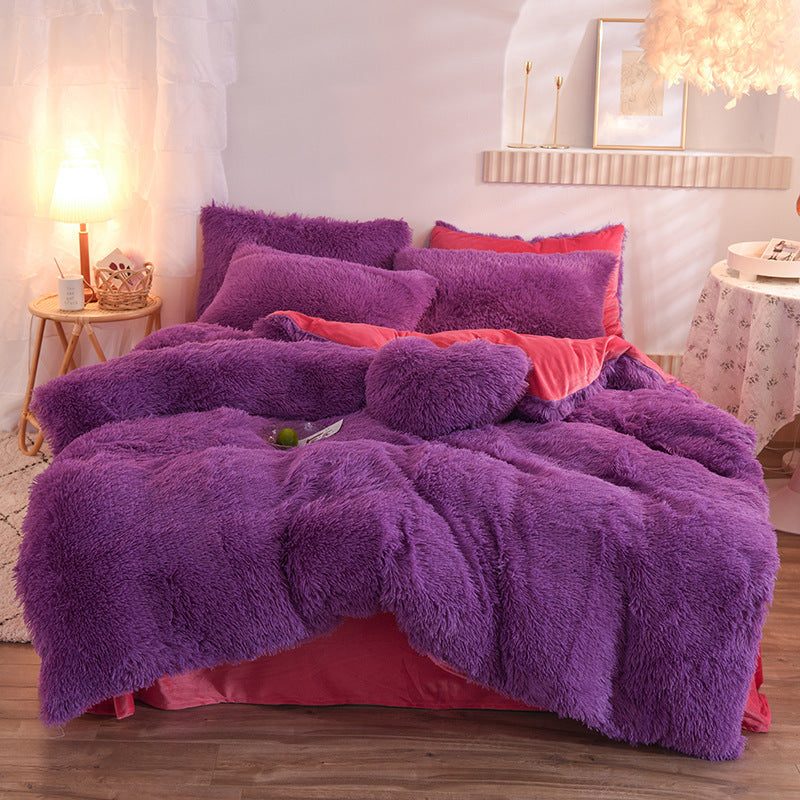 Thick Fleece Duvet Cover Winter Warm Bed Quilt Cover Pillowcase Fluffy Plush Shaggy Bedding Set