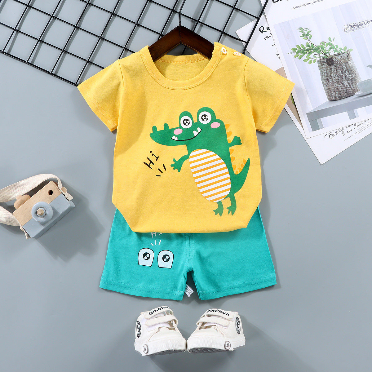 男の子用夏用コットン半袖スーツ