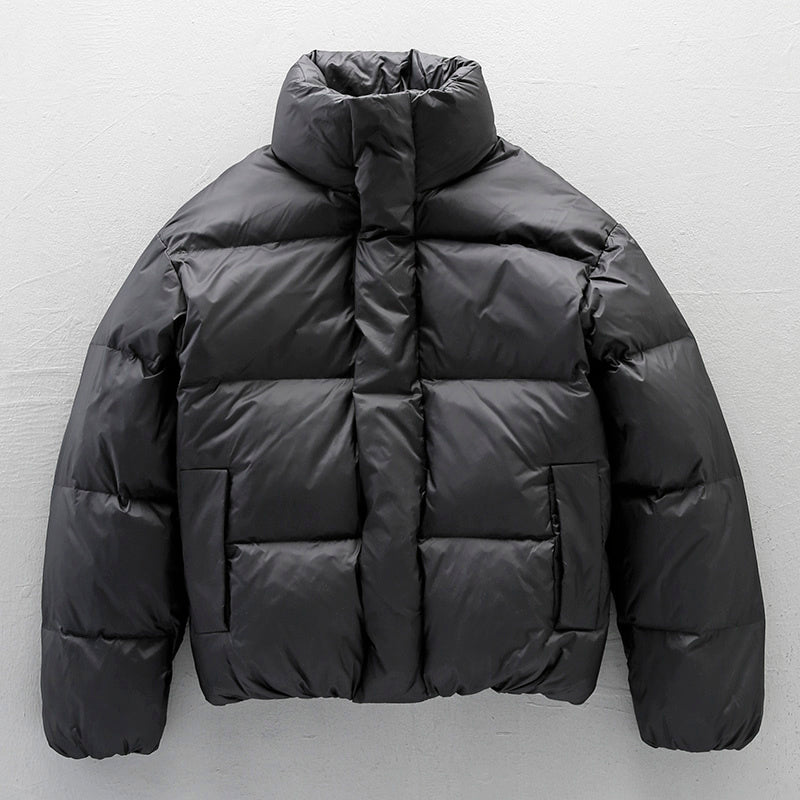Black Stand-up Collar Down Puffer Jacket For Men