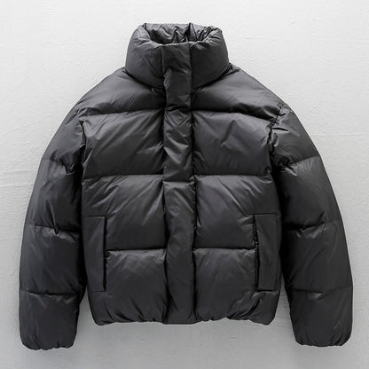 Black Stand-up Collar Down Puffer Jacket For Men