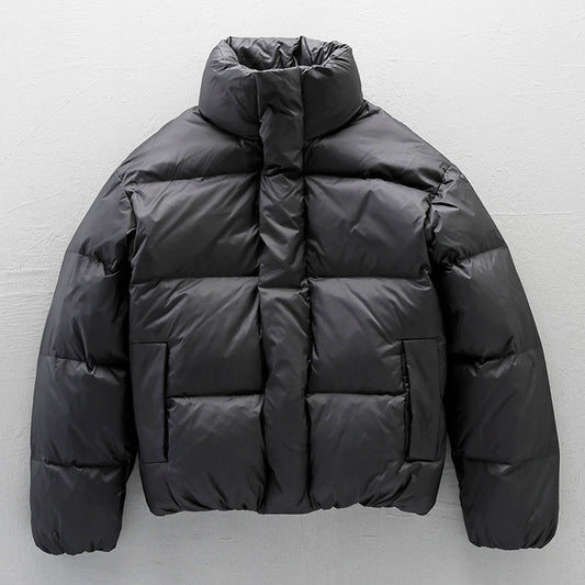 Black Stand-up Collar Down Puffer Jacket For Men