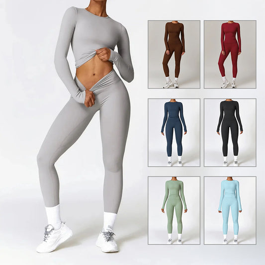 Tight-fitting Brushed Yoga Suit Quick-drying Fitness Long Sleeve Yoga Set