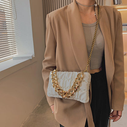 European And American Lattice Thick Chain Portable Small Square Bag