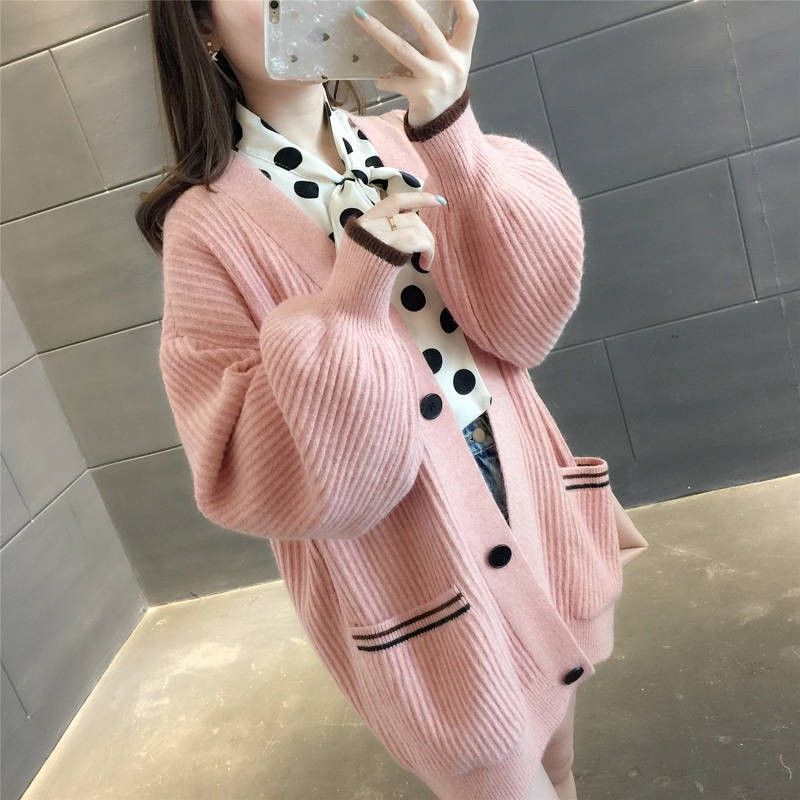 Laid-back Style Gentle Korean Style Knitted Coat Sweater