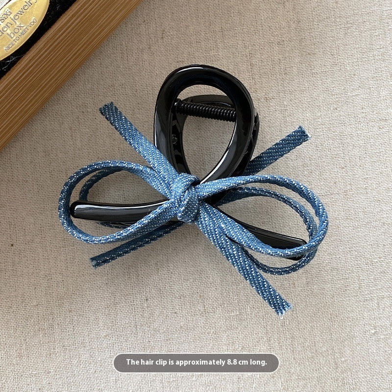 Blue Denim Bow Barrettes Hair Claw