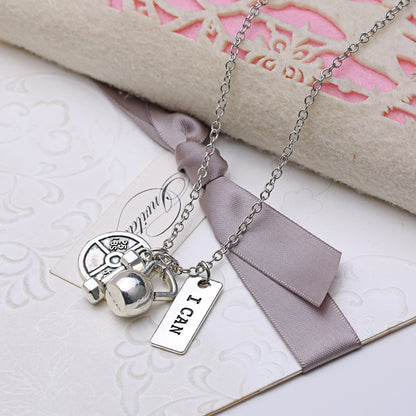 Dumbbell barbell pendant necklace