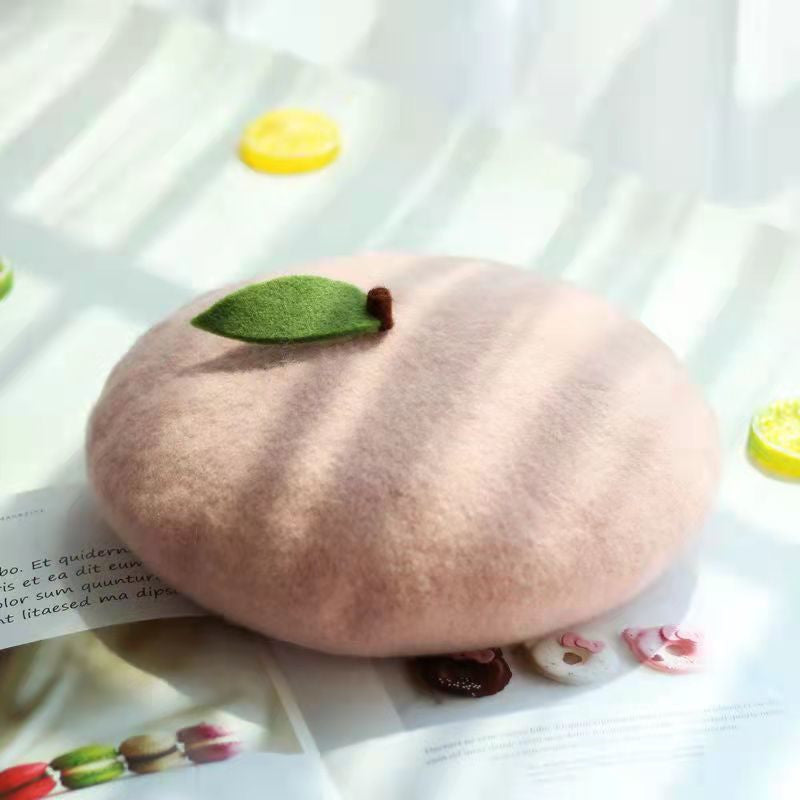 Women's Handmade Painter's Hat Lovely Beret With Small Leaves,