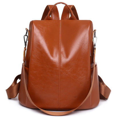 Pu Leather Backpack Female Light Simple Large Capacity