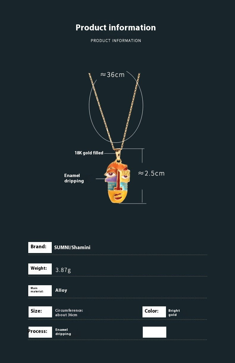 18K Gilded Face Enamel Necklace