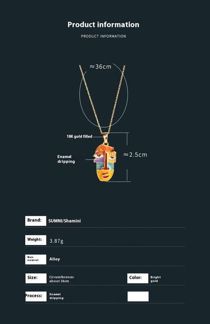 18K Gilded Face Enamel Necklace