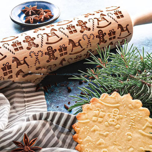 Christmas Sleigh Pattern Embossed Rolling Pin