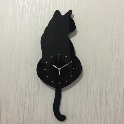 Wall  Quartz Clock Mute Cute Cat With Tail