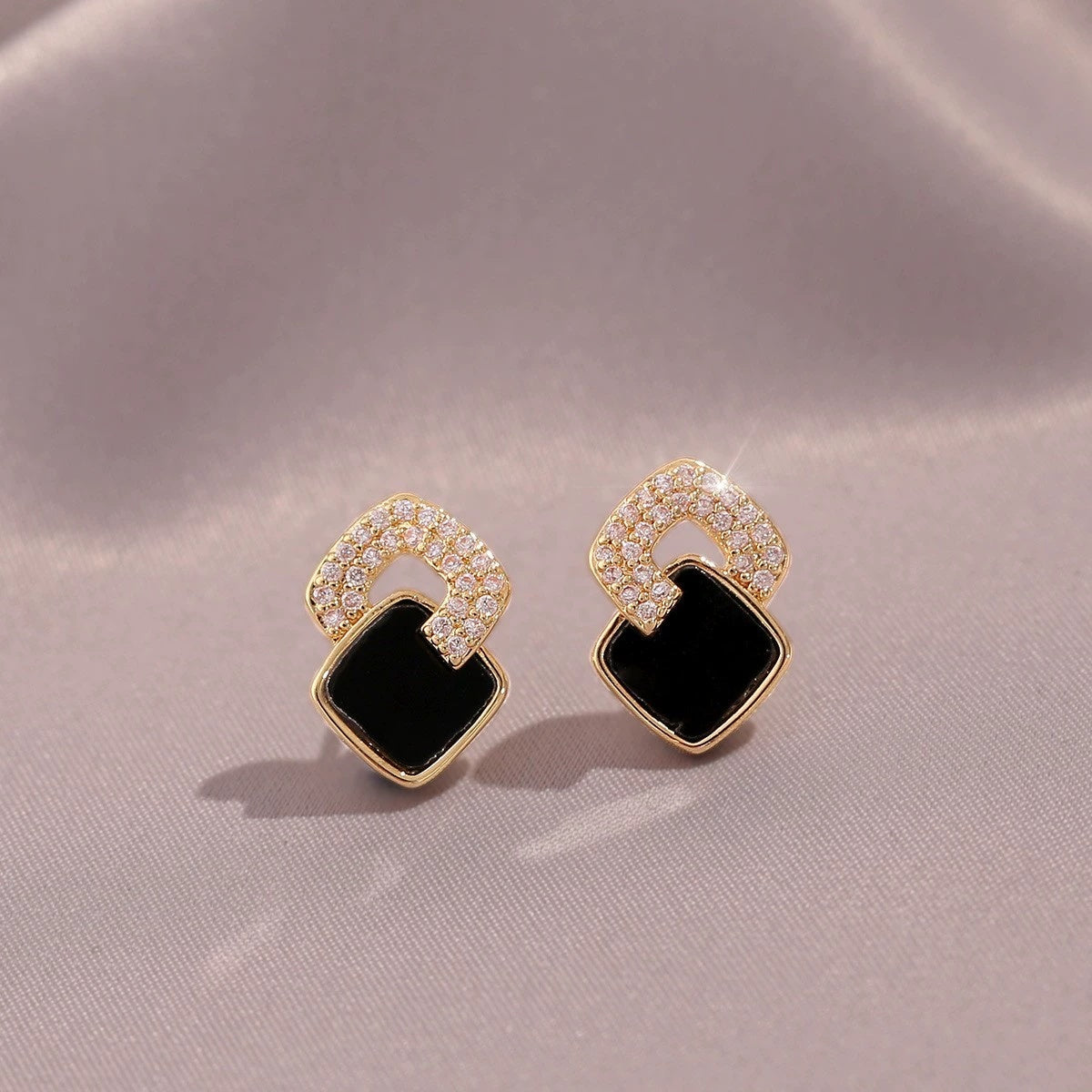 Women's Cross Black Small Square Earrings