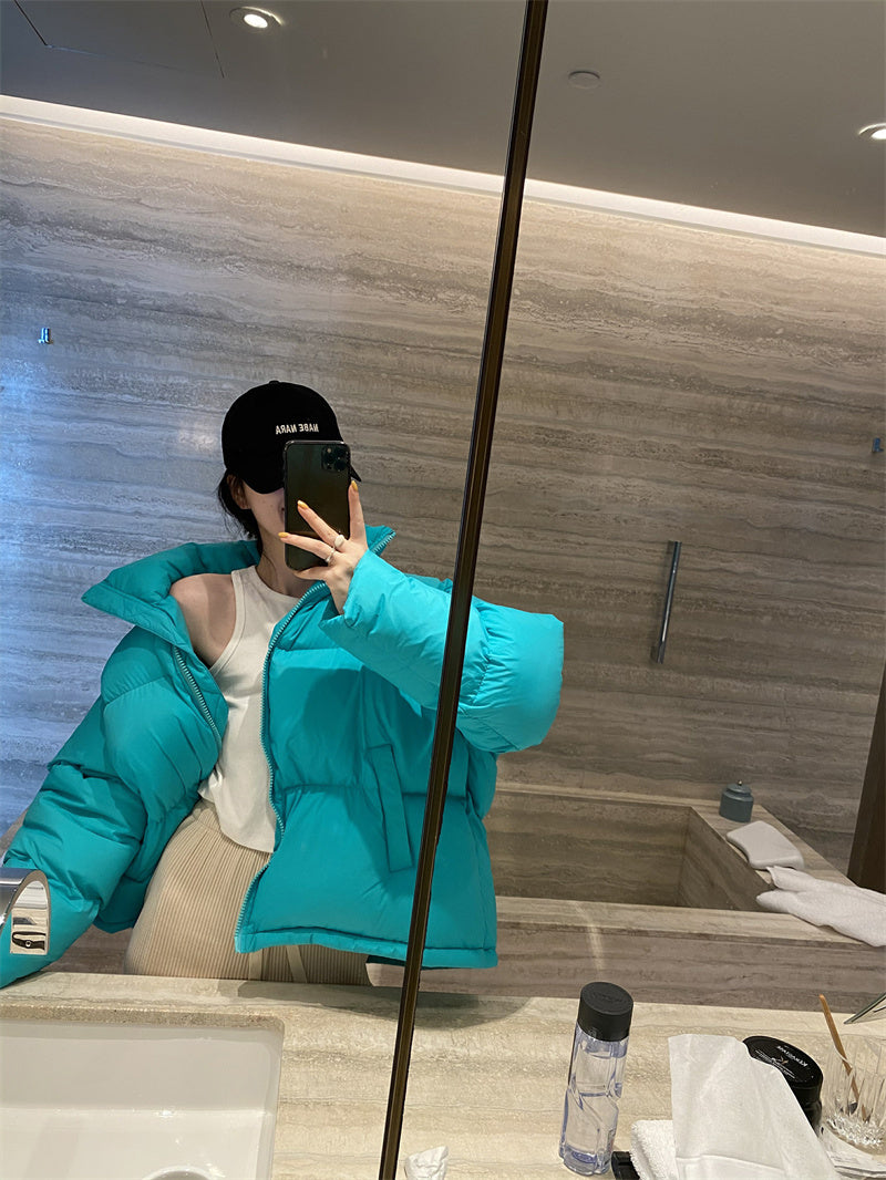 Woolen Short Down Jacket Women Stand Collar Thickened Puffer Jacket