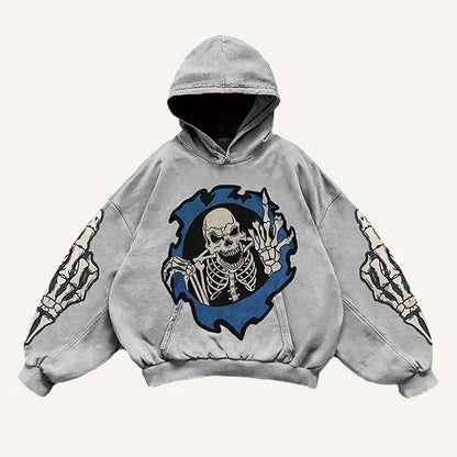 Middle Finger Skeleton Printed Hoodie