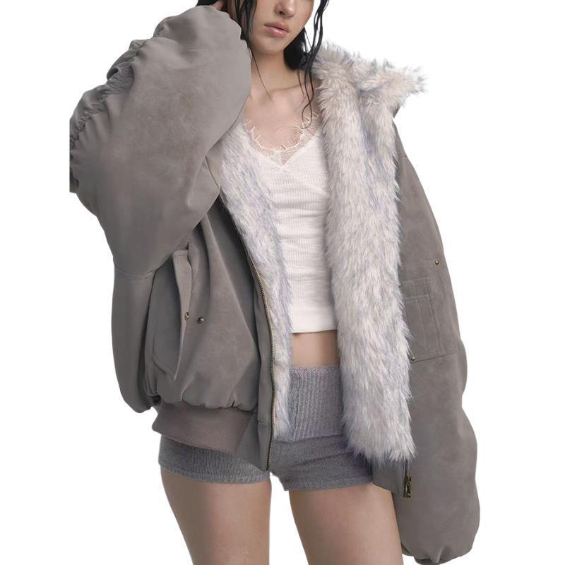 Gray Reverseable Fur Vintage Cotton padded Jacket Coat