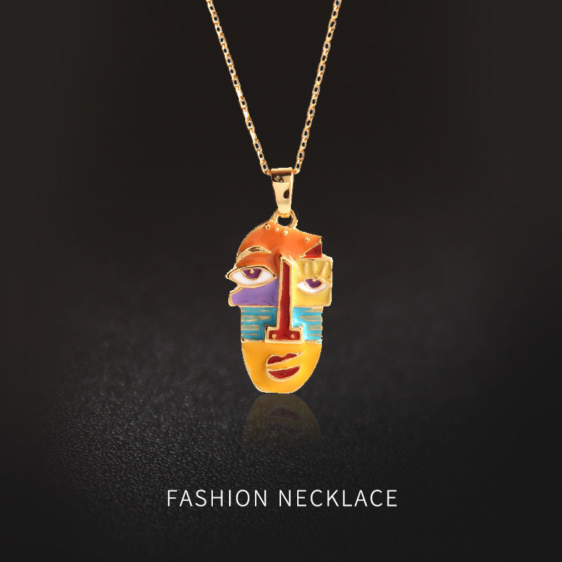 18K Gilded Face Enamel Necklace