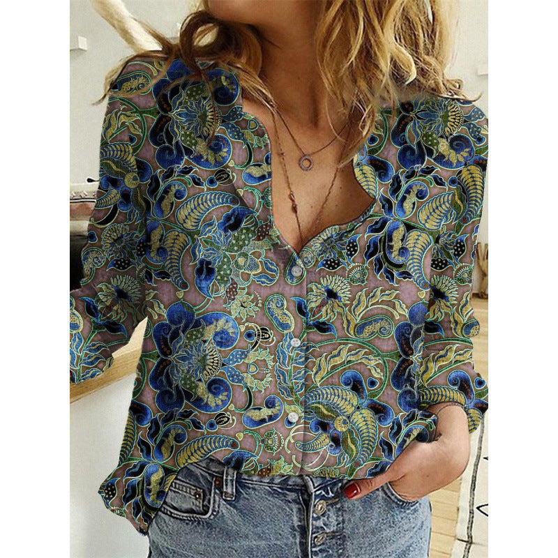 Polka Dot Butterfly Long Sleeve Turn-down Collar Casual Shirt