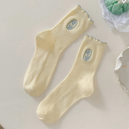 Fashion Cotton Cream Color Women's Socks