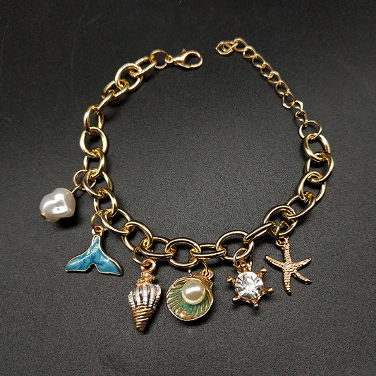 Ocean Fan Shellfish Starfish Pearl Fishtail Bracelet