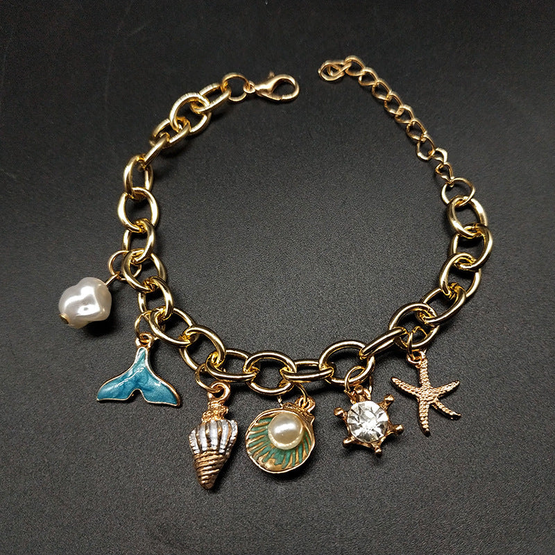 Ocean Fan Shellfish Starfish Pearl Fishtail Bracelet