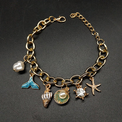 Ocean Fan Shellfish Starfish Pearl Fishtail Bracelet