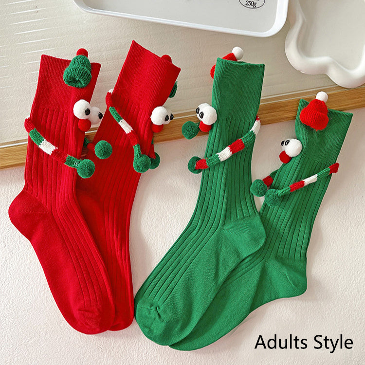 Cute Cartoon Christmas Socks Solid Cotton Middle-tube Socks